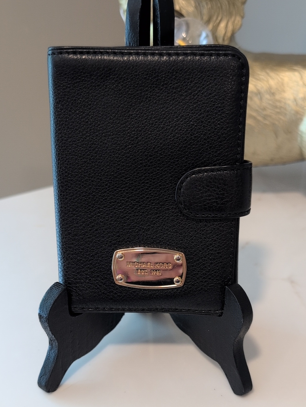Michael Kors Black Leather Bifold Wallet with Gold Plate Accent